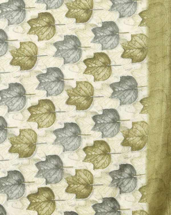 Indiehaat | Kashmiri Silk Printed Saree White & Olive Green
