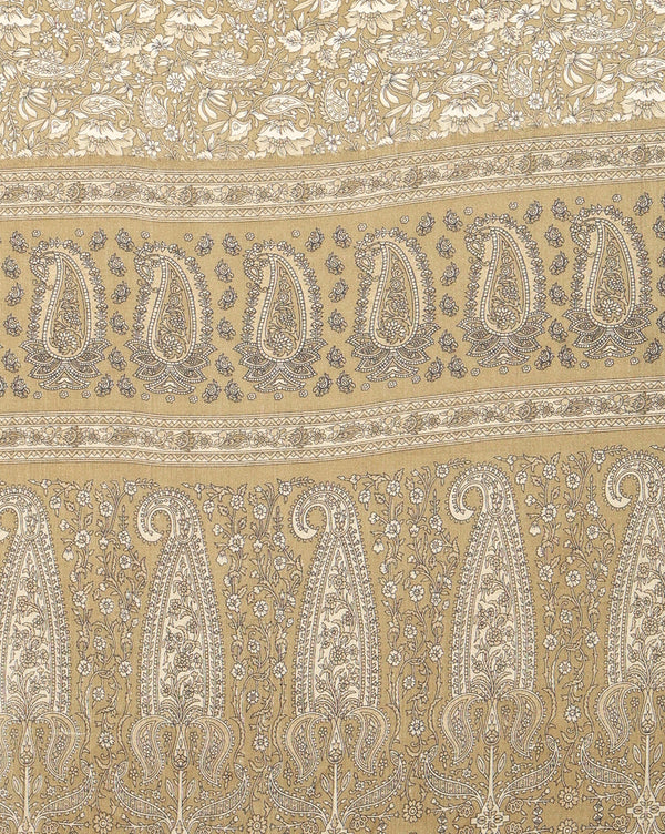 Indiehaat | Kashmiri Silk Printed Saree Olive & Brown