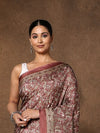 Indiehaat | Kashmiri Silk Printed Saree Maroon & Dusty Rose