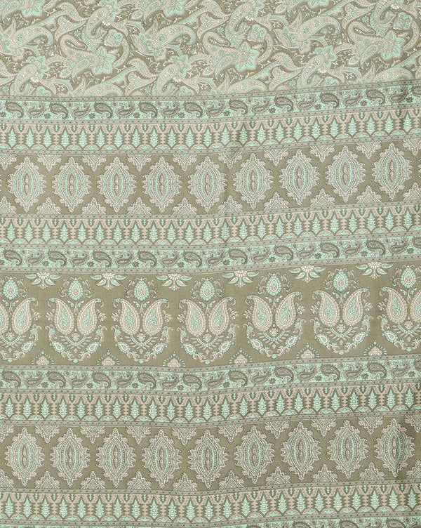 Indiehaat | Kashmiri Silk Printed Saree Sage Green & Ligh