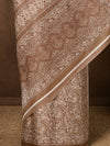 Indiehaat | Kashmiri Silk Printed Saree Light Brown & Beige