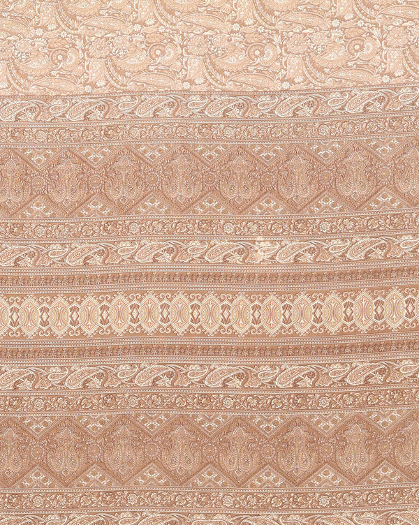 Indiehaat | Kashmiri Silk Printed Saree Light Brown & Beige