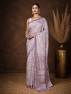 Indiehaat | Kashmiri Silk Printed Saree Lavender & White