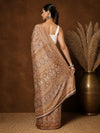Indiehaat | Kashmiri Silk Printed Saree Tan & Brown