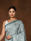 Indiehaat | Kashmiri Silk Printed Saree Greyish Blue & Pa