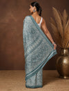 Indiehaat | Kashmiri Silk Printed Saree Greyish Blue & Pa