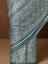Indiehaat | Kashmiri Silk Printed Saree Greyish Blue & Pa