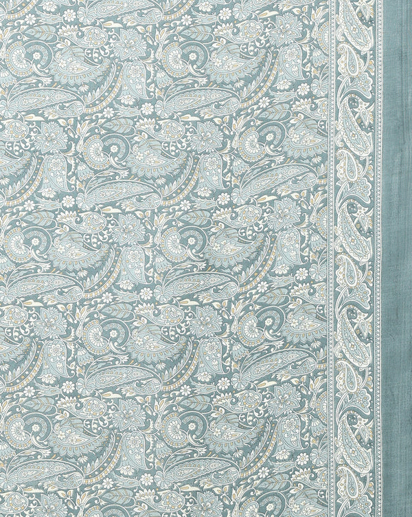 Indiehaat | Kashmiri Silk Printed Saree Greyish Blue & Pa