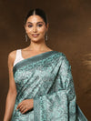 Indiehaat | Kashmiri Silk Printed Saree Slate Grey & Teal