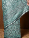 Indiehaat | Kashmiri Silk Printed Saree Slate Grey & Teal