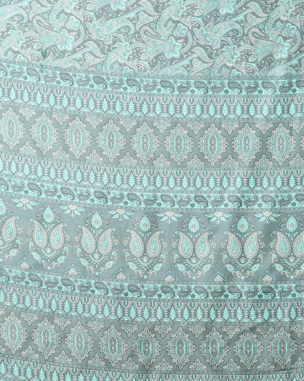 Indiehaat | Kashmiri Silk Printed Saree Slate Grey & Teal