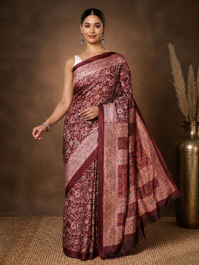 Maroon Gold Paisley Printed Kashmiri Silk Saree | Silsila