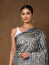 Indiehaat | Kashmiri Silk Printed Saree Slate Grey & Char