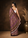 Indiehaat | Kashmiri Silk Printed Saree Dark Brown & Tan