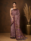 Indiehaat | Kashmiri Silk Printed Saree Dark Brown & Tan
