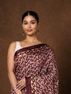 Indiehaat | Kashmiri Silk Printed Saree Dark Brown & Tan