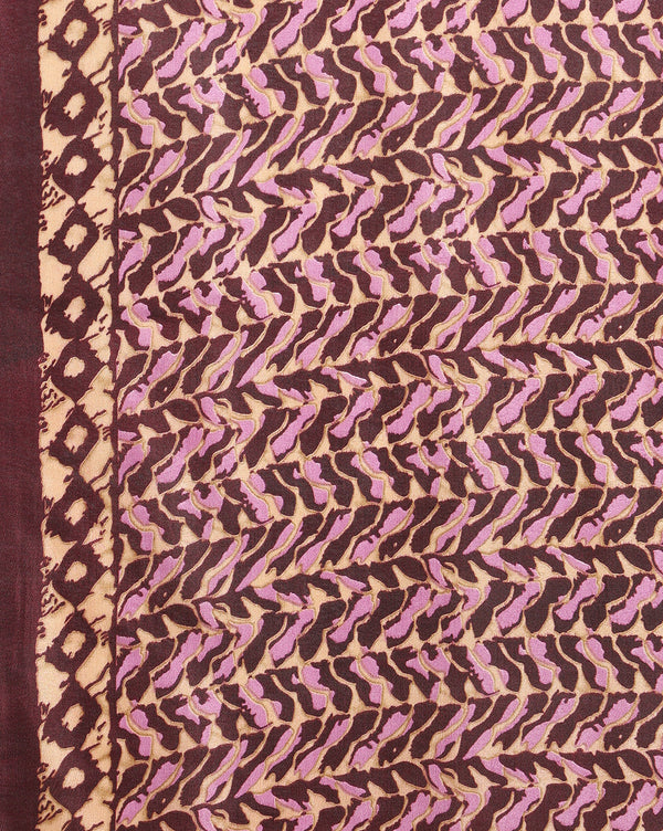 Indiehaat | Kashmiri Silk Printed Saree Dark Brown & Tan