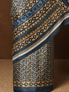 Indiehaat | Kashmiri Silk Printed Saree Dark Blue & Tan