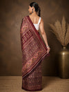Indiehaat | Kashmiri Silk Printed Saree Dark Maroon & Brown
