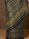 Indiehaat | Kashmiri Silk Printed Saree Dark Green & Black