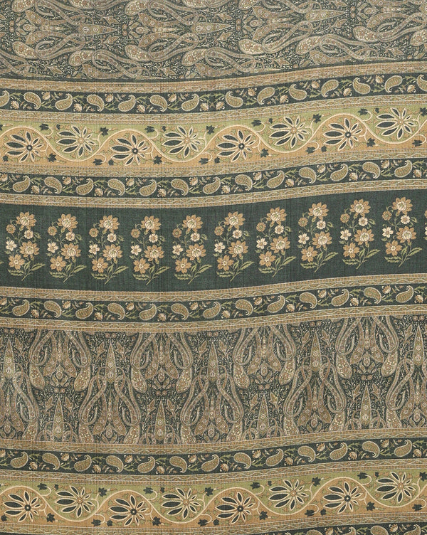 Indiehaat | Kashmiri Silk Printed Saree Dark Green & Black