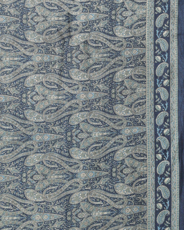 Indiehaat | Kashmiri Silk Printed Saree Dark Blue & Slate
