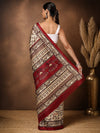 Indiehaat | Kashmiri Silk Printed Saree Beige & Maroon
