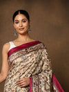 Indiehaat | Kashmiri Silk Printed Saree Beige & Magenta