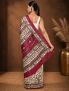 Indiehaat | Kashmiri Silk Printed Saree Beige & Magenta
