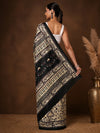 Indiehaat | Kashmiri Silk Printed Saree Beige & Black