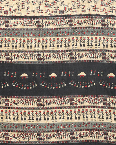 Indiehaat | Kashmiri Silk Printed Saree Beige & Black