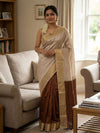 Indiehaat | Kota Silk Hand Dyed Saree Beige & Brown