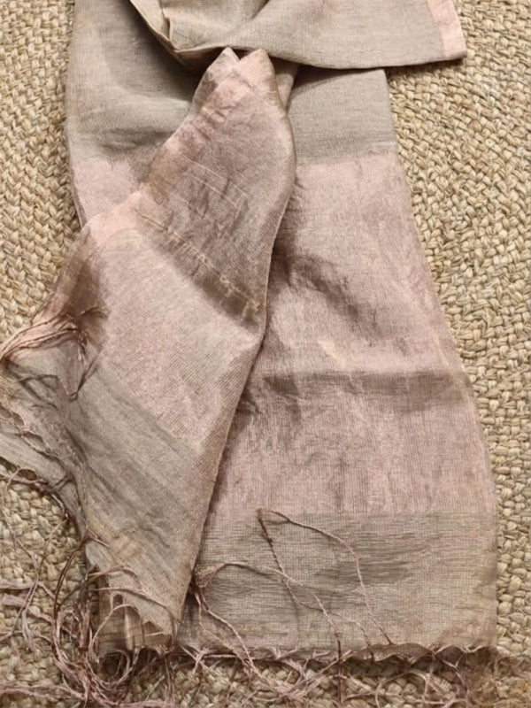 Indiehaat | Pure Handloom Silk Linen Saree Beige