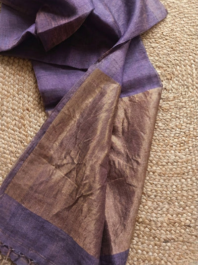 Indiehaat | Pure Handloom Silk Linen Saree Purple