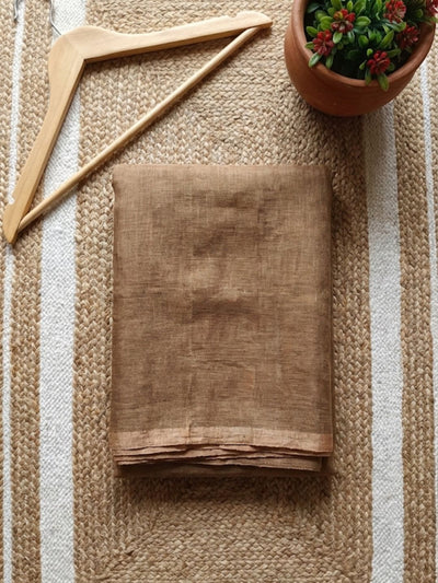Indiehaat | Pure Handloom Silk Linen Saree Brown