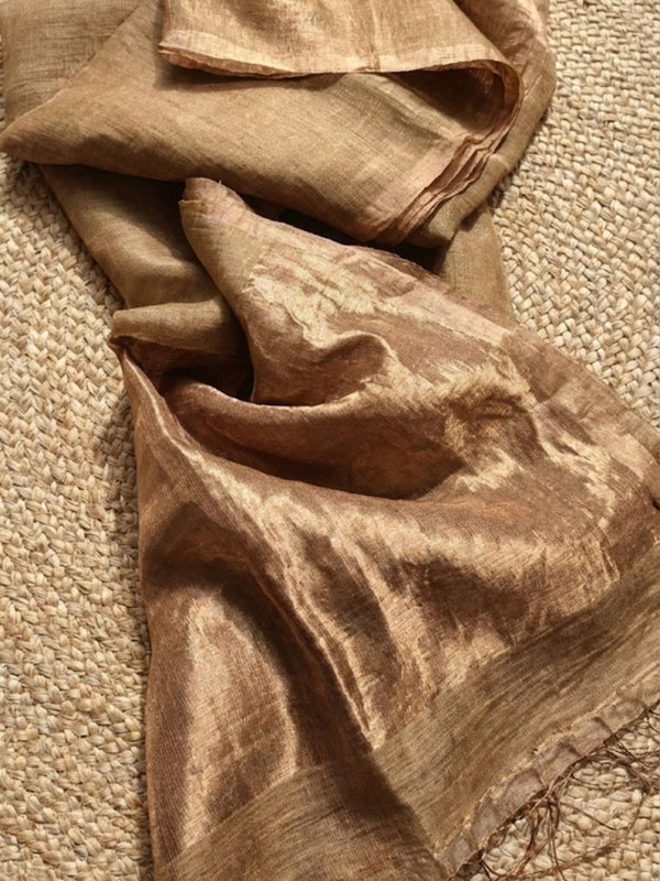 Indiehaat | Pure Handloom Silk Linen Saree Brown