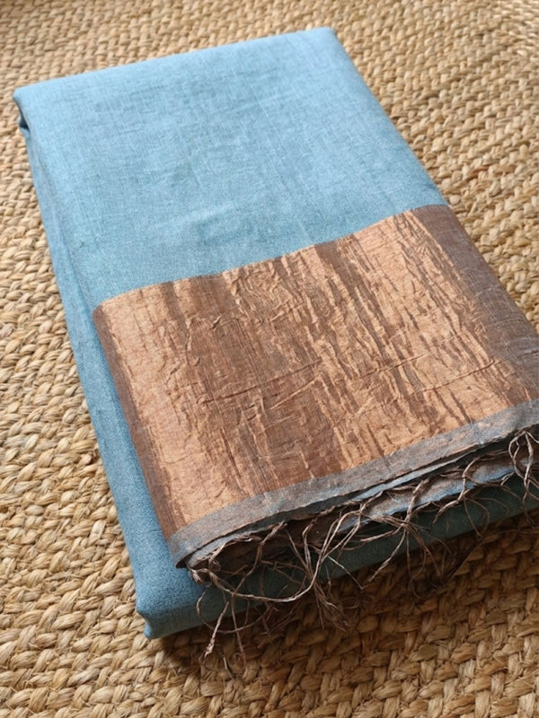 Indiehaat | Pure Handloom Silk Linen Saree Blue