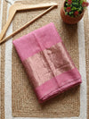 Indiehaat | Pure Handloom Silk Linen Saree Pink