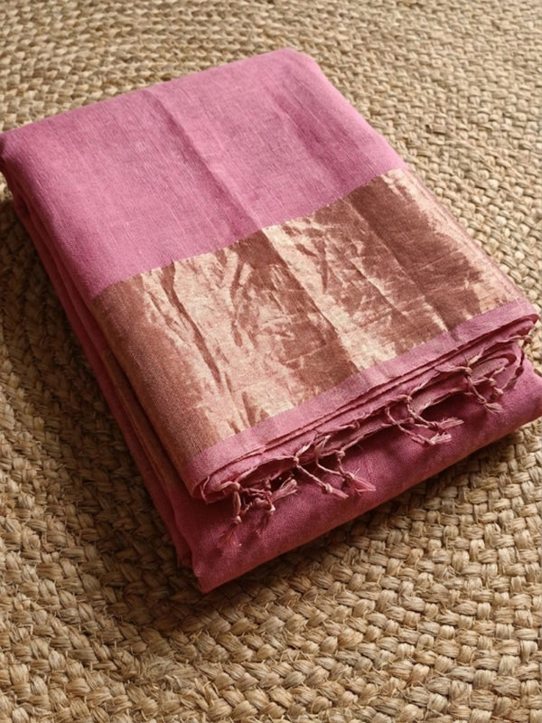 Indiehaat | Pure Handloom Silk Linen Saree Pink