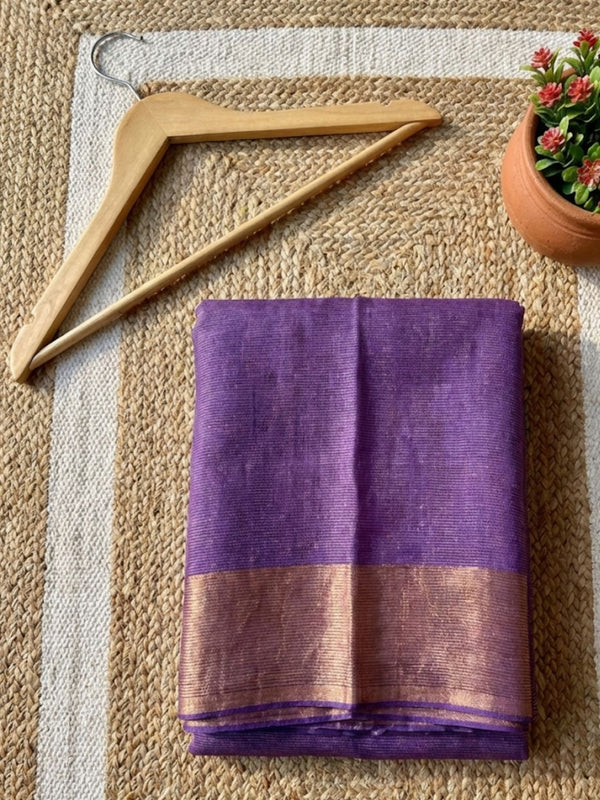 Indiehaat | Pure Handloom Silk Linen Saree Purple
