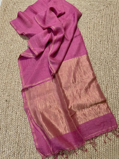 Indiehaat | Pure Handloom Silk Linen Saree Pink
