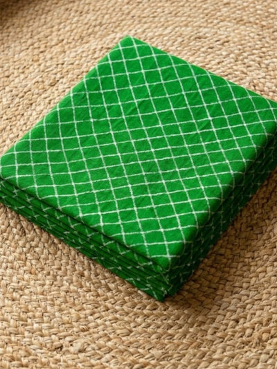 Indiehaat | Kota Doria Lehariya Bandhej Saree Green