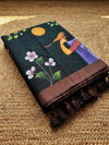 Indiehaat | Pure Mul Cotton HandPainted Saree Green