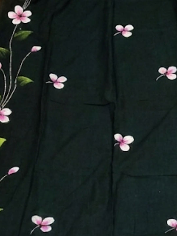 Indiehaat | Pure Mul Cotton HandPainted Saree Green