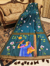 Indiehaat | Pure Mul Cotton HandPainted Saree Blue
