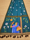 Indiehaat | Pure Mul Cotton HandPainted Saree Blue