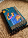 Indiehaat | Pure Mul Cotton HandPainted Saree Blue