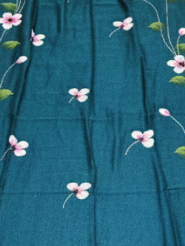 Indiehaat | Pure Mul Cotton HandPainted Saree Blue