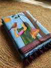 Indiehaat | Pure Mul Cotton HandPainted Saree Blue