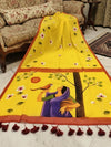 Indiehaat | Pure Mul Cotton HandPainted Saree Yellow